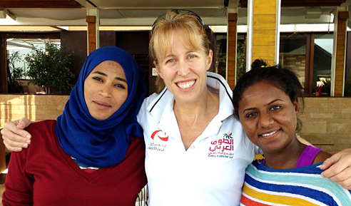 RTLI Ambassador Katie Pettibone with Oman Women Sailors, Intisar Al Tobi and Raya Al Habsi